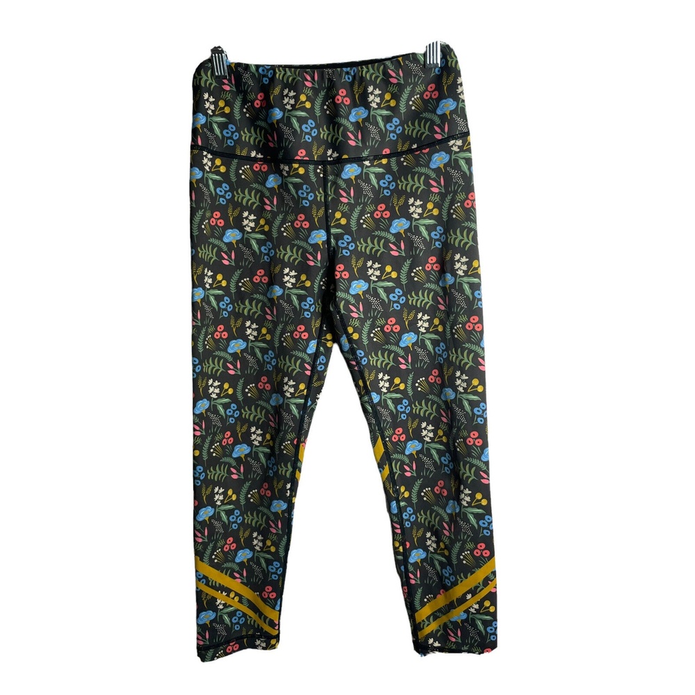 Kali Mid Rise Green Floral Capri Leggings Made in USA Size S Athletic